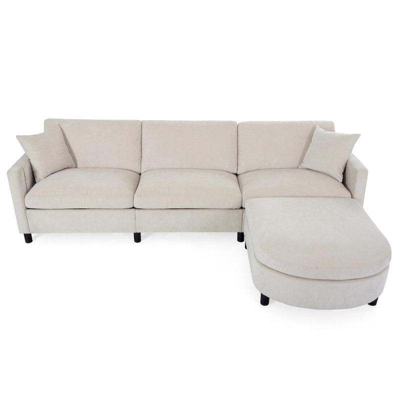 Canapé 4 places beige 107,87 avec pouf mobile et rangement