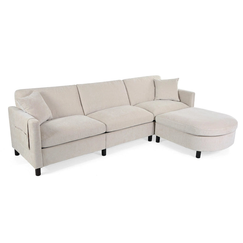 Canapé 4 places beige 107,87 avec pouf mobile et rangement