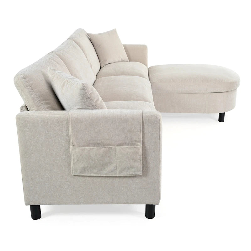 Canapé 4 places beige 107,87 avec pouf mobile et rangement