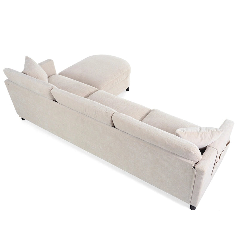 Canapé 4 places beige 107,87 avec pouf mobile et rangement