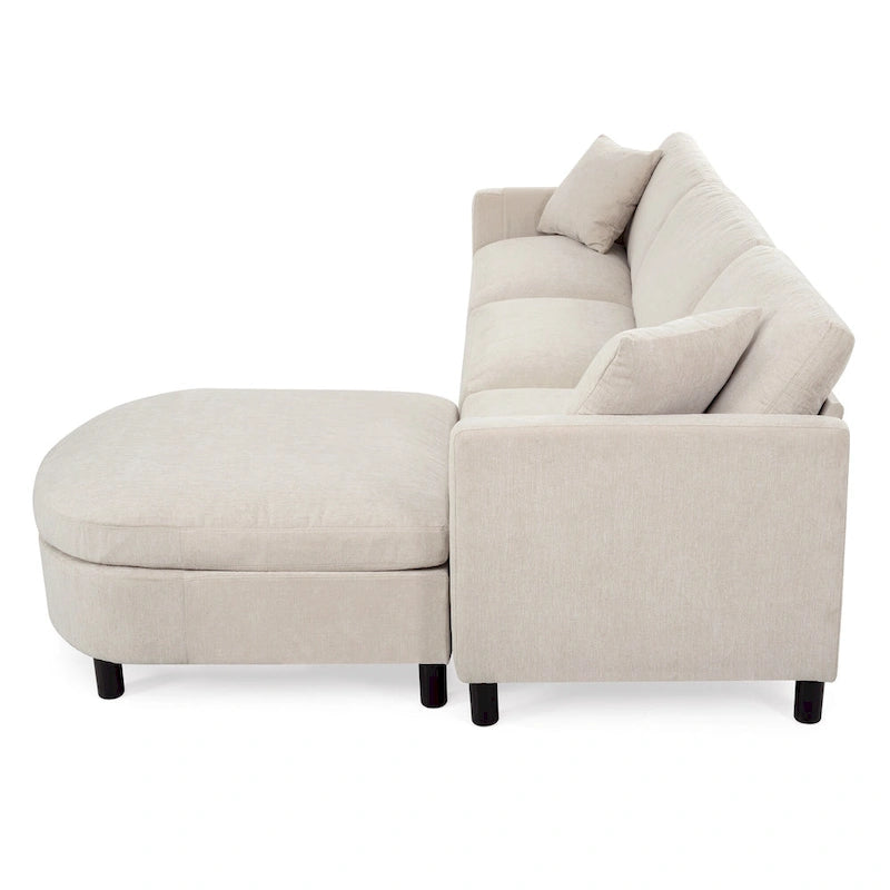 Canapé 4 places beige 107,87 avec pouf mobile et rangement