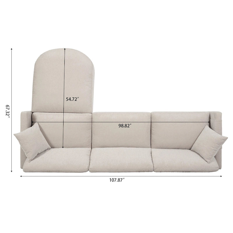Canapé 4 places beige 107,87 avec pouf mobile et rangement