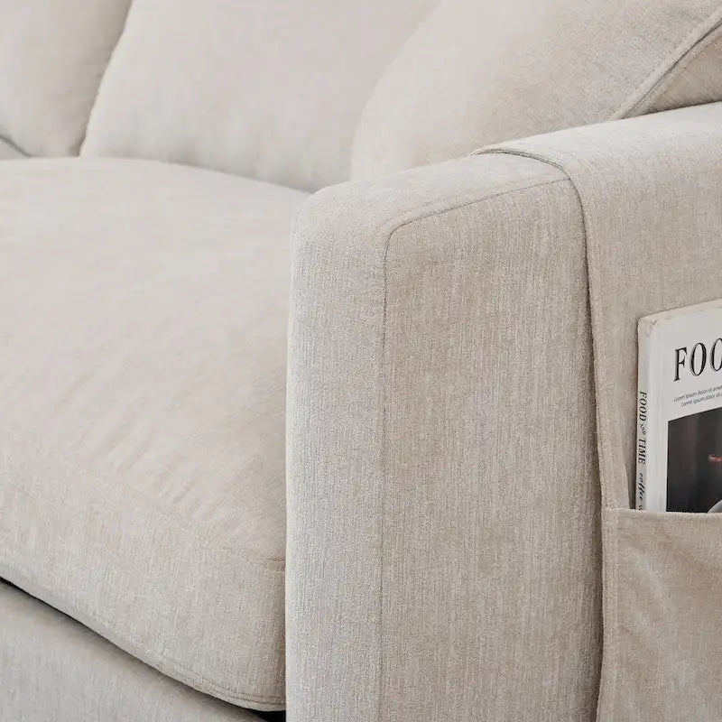 Canapé 4 places beige 107,87 avec pouf mobile et rangement