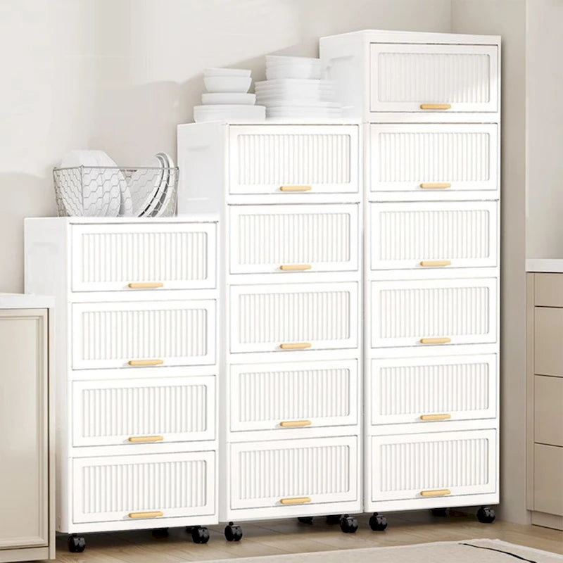 Meuble de cuisine, boîte de rangement à ouverture par le haut avec roulettes, meuble de rangement mobile, étagère de cuisine, boîte de rangement mobile - Blanc