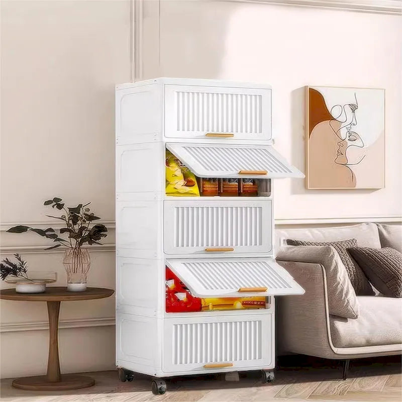 Meuble de cuisine, boîte de rangement à ouverture par le haut avec roulettes, meuble de rangement mobile, étagère de cuisine, boîte de rangement mobile - Blanc