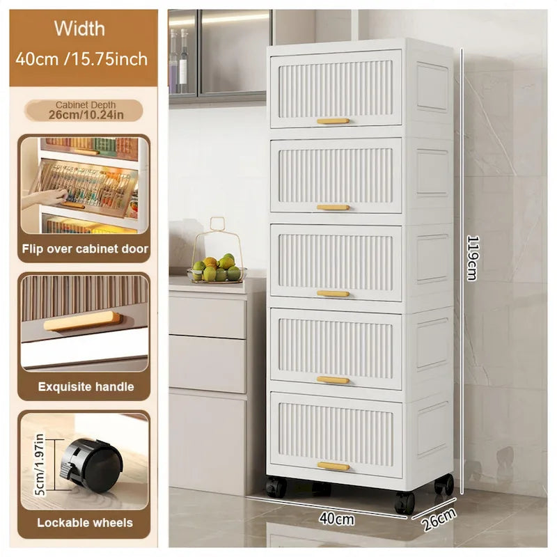 Meuble de cuisine, boîte de rangement à ouverture par le haut avec roulettes, meuble de rangement mobile, étagère de cuisine, boîte de rangement mobile - Blanc
