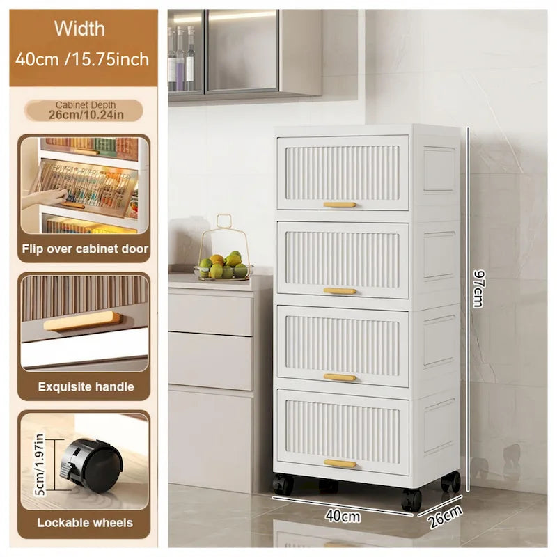 Meuble de cuisine, boîte de rangement à ouverture par le haut avec roulettes, meuble de rangement mobile, étagère de cuisine, boîte de rangement mobile - Blanc