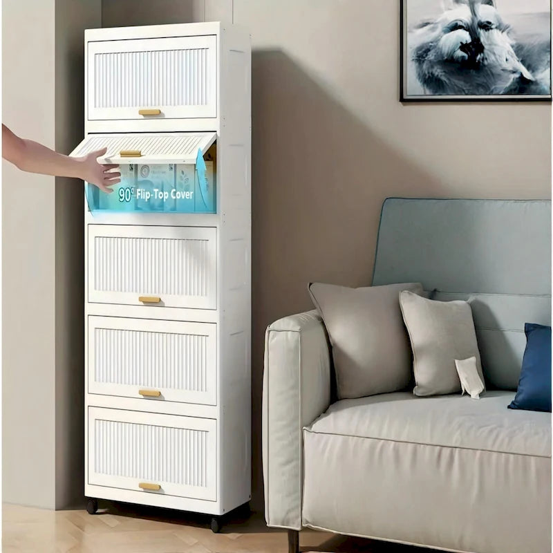 Meuble de cuisine, boîte de rangement à ouverture par le haut avec roulettes, meuble de rangement mobile, étagère de cuisine, boîte de rangement mobile - Blanc