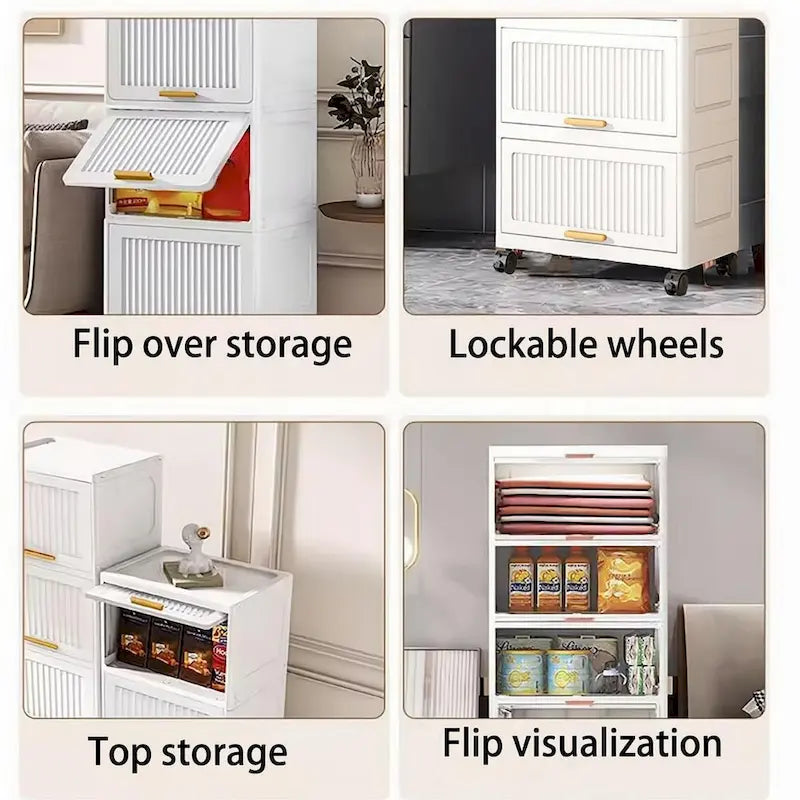 Meuble de cuisine, boîte de rangement à ouverture par le haut avec roulettes, meuble de rangement mobile, étagère de cuisine, boîte de rangement mobile - Blanc