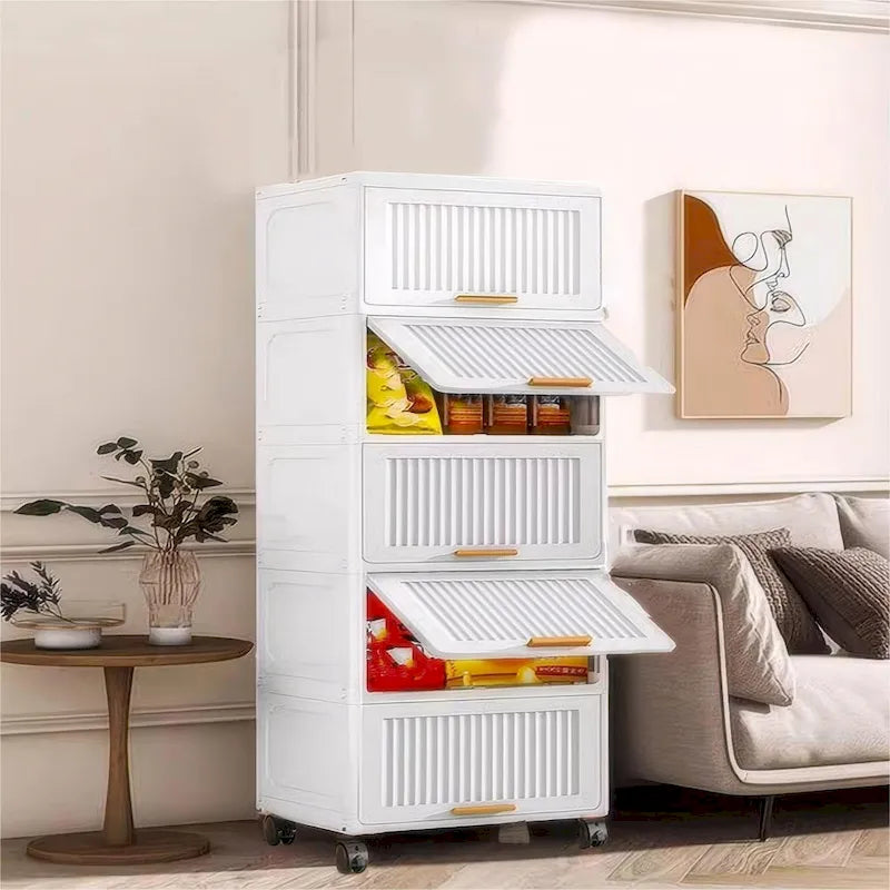 Meuble de cuisine, boîte de rangement à ouverture par le haut avec roulettes, meuble de rangement mobile, étagère de cuisine, boîte de rangement mobile - Blanc