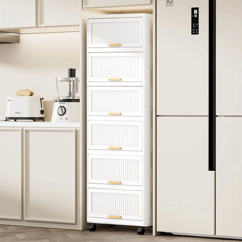 Meuble de cuisine, boîte de rangement à ouverture par le haut avec roulettes, meuble de rangement mobile, étagère de cuisine, boîte de rangement mobile - Blanc