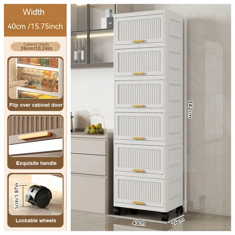 Meuble de cuisine, boîte de rangement à ouverture par le haut avec roulettes, meuble de rangement mobile, étagère de cuisine, boîte de rangement mobile - Blanc