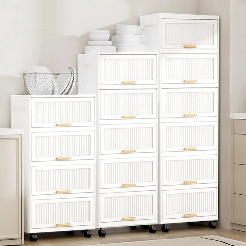 Meuble de cuisine, boîte de rangement à ouverture par le haut avec roulettes, meuble de rangement mobile, étagère de cuisine, boîte de rangement mobile - Blanc