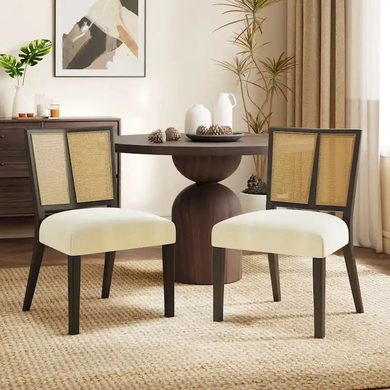 Christopher Knight Home - Oliver Ensemble de 2 chaises de salle à manger rembourrées avec dossier en rotin style milieu de siècle