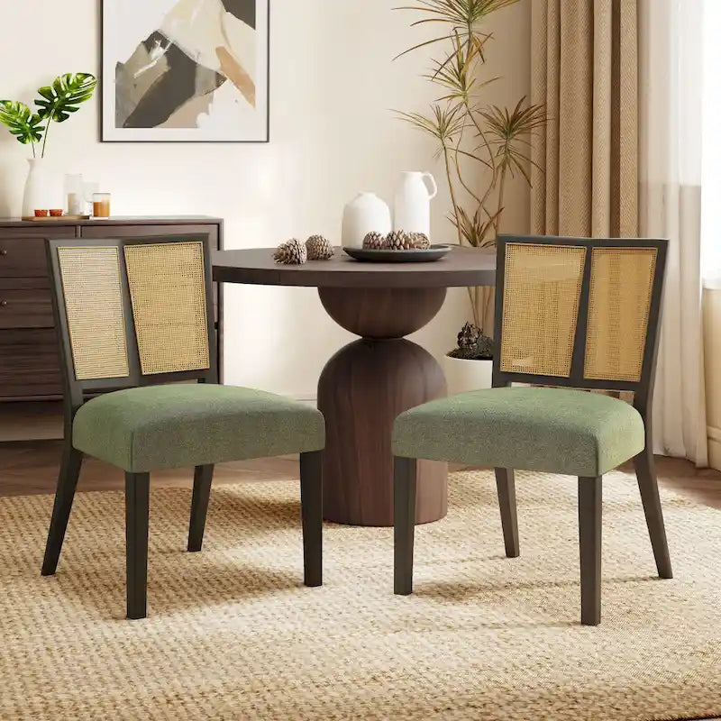 Christopher Knight Home - Oliver Ensemble de 2 chaises de salle à manger rembourrées avec dossier en rotin style milieu de siècle
