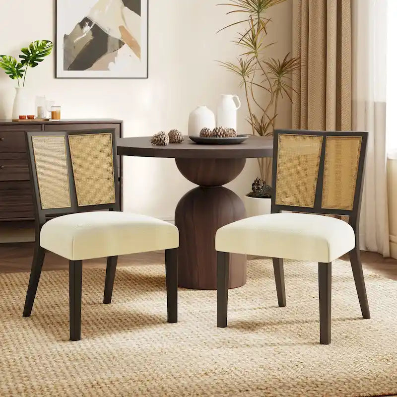 Christopher Knight Home - Oliver Ensemble de 2 chaises de salle à manger rembourrées avec dossier en rotin style milieu de siècle