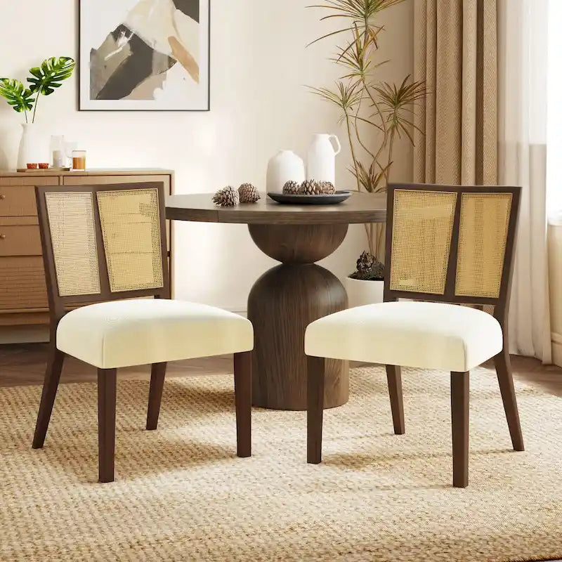 Christopher Knight Home - Oliver Ensemble de 2 chaises de salle à manger rembourrées avec dossier en rotin style milieu de siècle