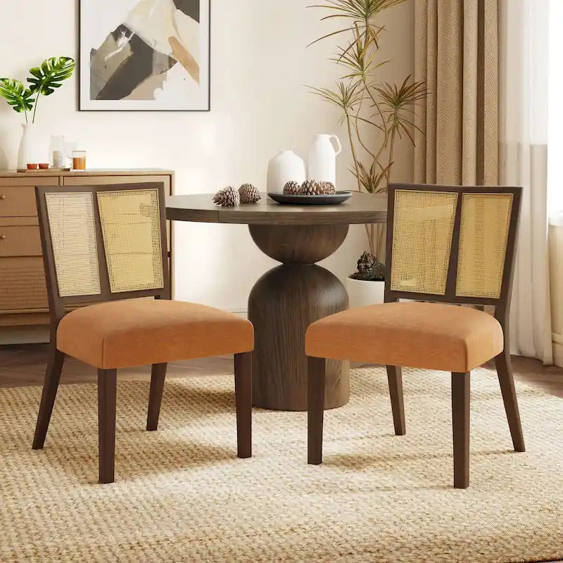 Christopher Knight Home - Oliver Ensemble de 2 chaises de salle à manger rembourrées avec dossier en rotin style milieu de siècle