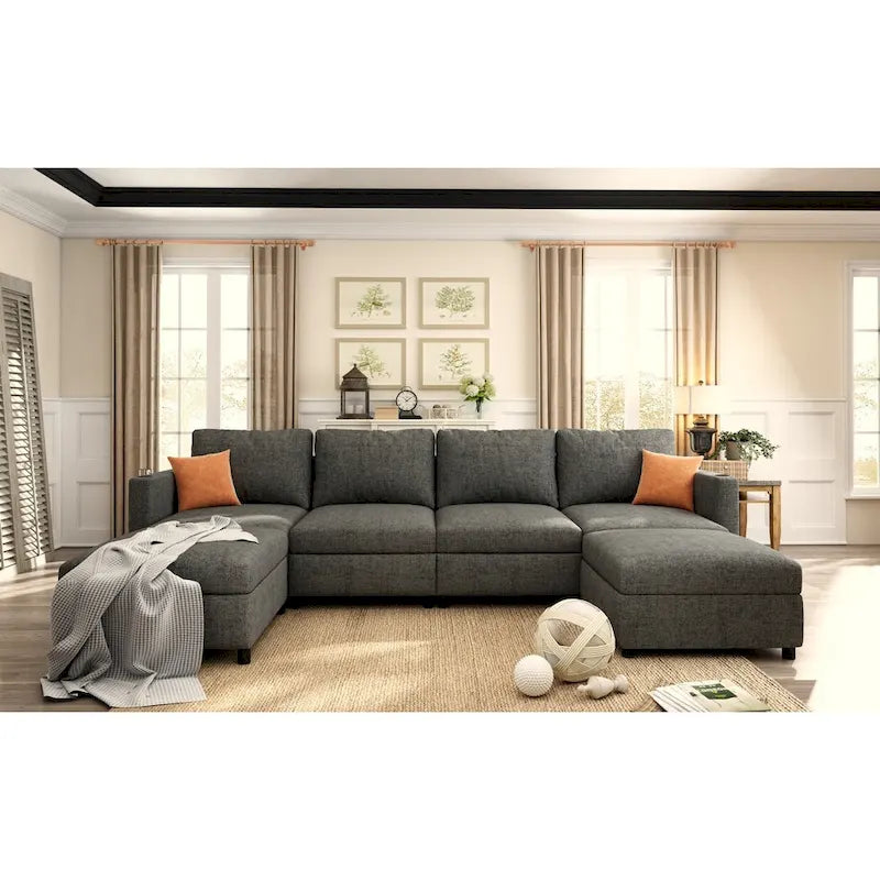 Christopher Knight Home - Canapé-lit modulaire sectionnel en U Stellar avec rangement, 6 places, pouf et tissu chenille