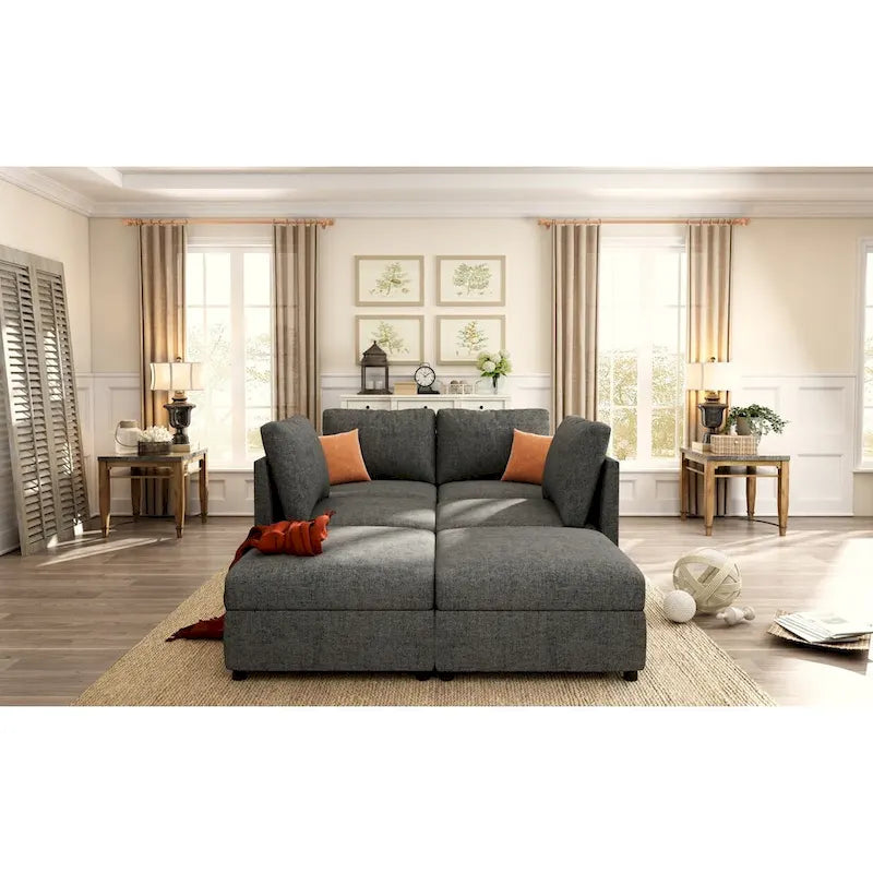 Christopher Knight Home - Canapé-lit modulaire sectionnel en U Stellar avec rangement, 6 places, pouf et tissu chenille