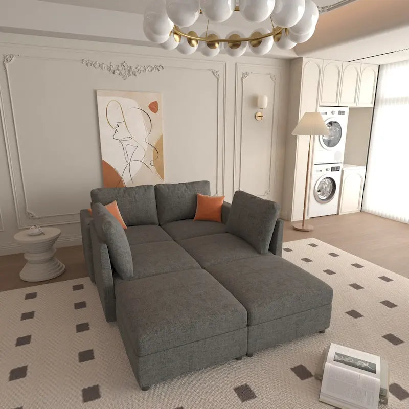 Christopher Knight Home - Canapé-lit modulaire sectionnel en U Stellar avec rangement, 6 places, pouf et tissu chenille