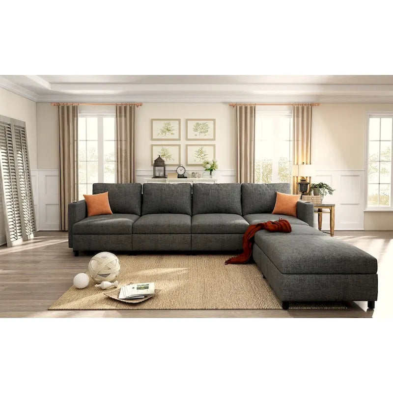 Christopher Knight Home - Canapé-lit modulaire sectionnel en U Stellar avec rangement, 6 places, pouf et tissu chenille