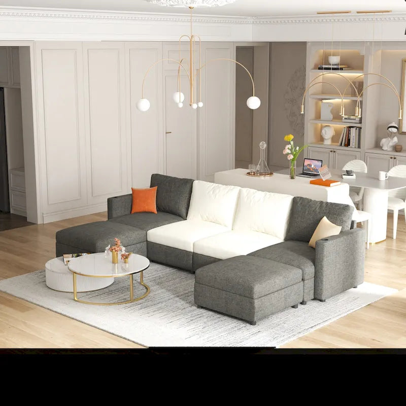 Christopher Knight Home - Canapé-lit modulaire sectionnel en U Stellar avec rangement, 6 places, pouf et tissu chenille