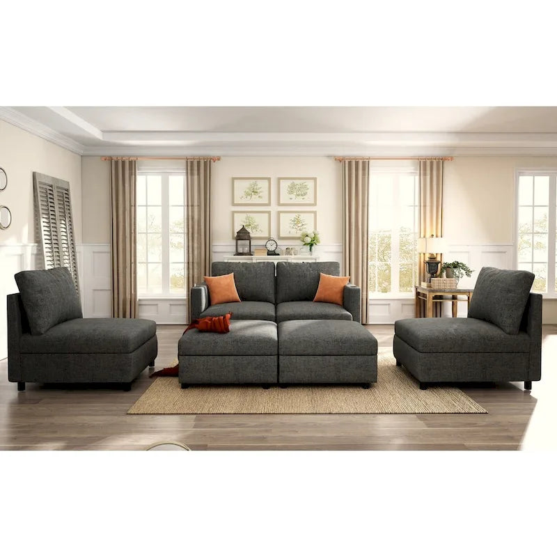 Christopher Knight Home - Canapé-lit modulaire sectionnel en U Stellar avec rangement, 6 places, pouf et tissu chenille