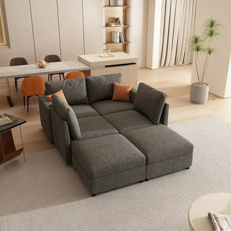Christopher Knight Home - Canapé-lit modulaire sectionnel en U Stellar avec rangement, 6 places, pouf et tissu chenille
