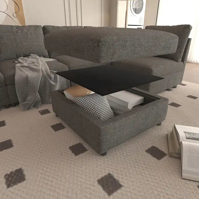 Christopher Knight Home - Canapé-lit modulaire sectionnel en U Stellar avec rangement, 6 places, pouf et tissu chenille