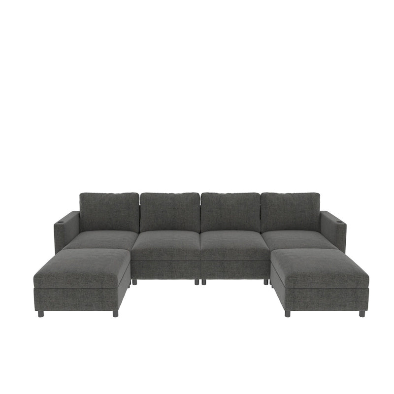 Christopher Knight Home - Canapé-lit modulaire sectionnel en U Stellar avec rangement, 6 places, pouf et tissu chenille