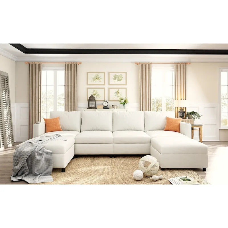 Christopher Knight Home - Canapé-lit modulaire sectionnel en U Stellar avec rangement, 6 places, pouf et tissu chenille