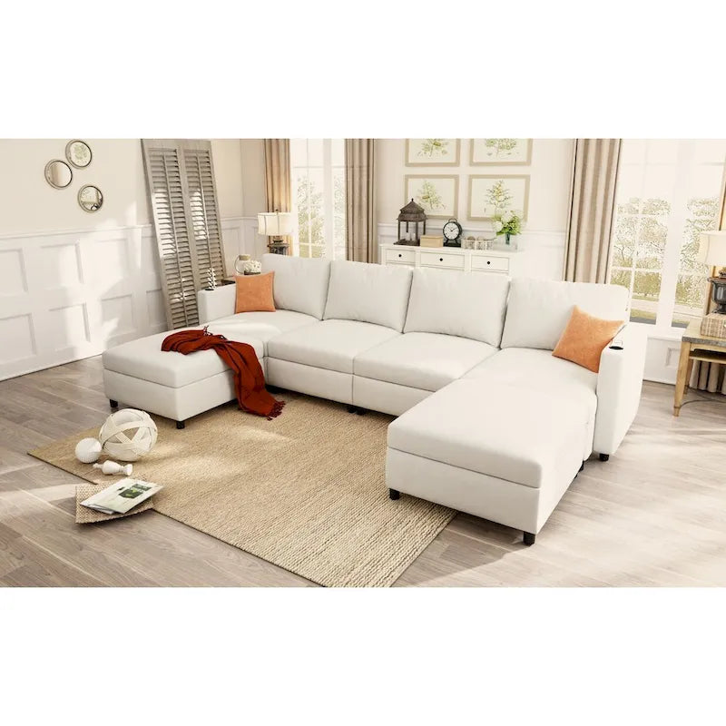 Christopher Knight Home - Canapé-lit modulaire sectionnel en U Stellar avec rangement, 6 places, pouf et tissu chenille