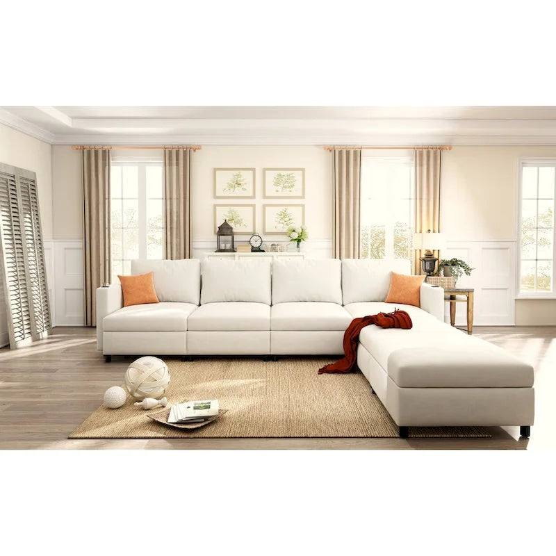 Christopher Knight Home - Canapé-lit modulaire sectionnel en U Stellar avec rangement, 6 places, pouf et tissu chenille