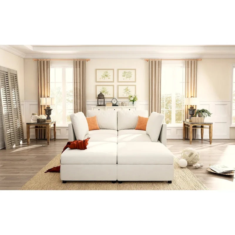 Christopher Knight Home - Canapé-lit modulaire sectionnel en U Stellar avec rangement, 6 places, pouf et tissu chenille