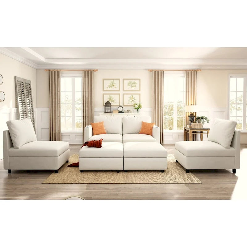 Christopher Knight Home - Canapé-lit modulaire sectionnel en U Stellar avec rangement, 6 places, pouf et tissu chenille