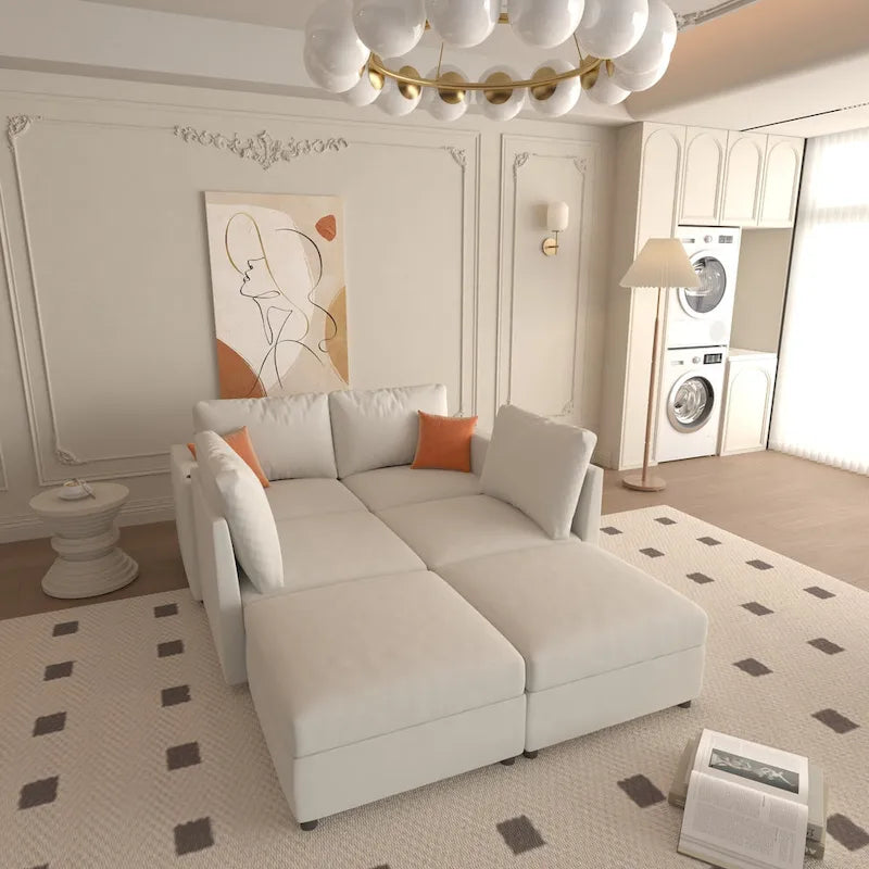 Christopher Knight Home - Canapé-lit modulaire sectionnel en U Stellar avec rangement, 6 places, pouf et tissu chenille