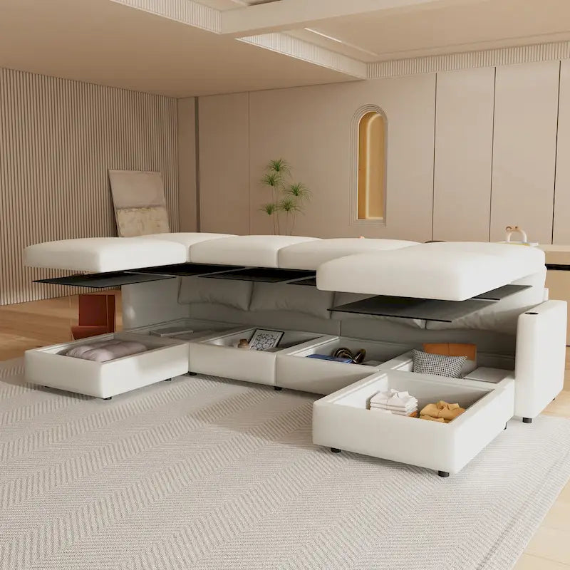 Christopher Knight Home - Canapé-lit modulaire sectionnel en U Stellar avec rangement, 6 places, pouf et tissu chenille