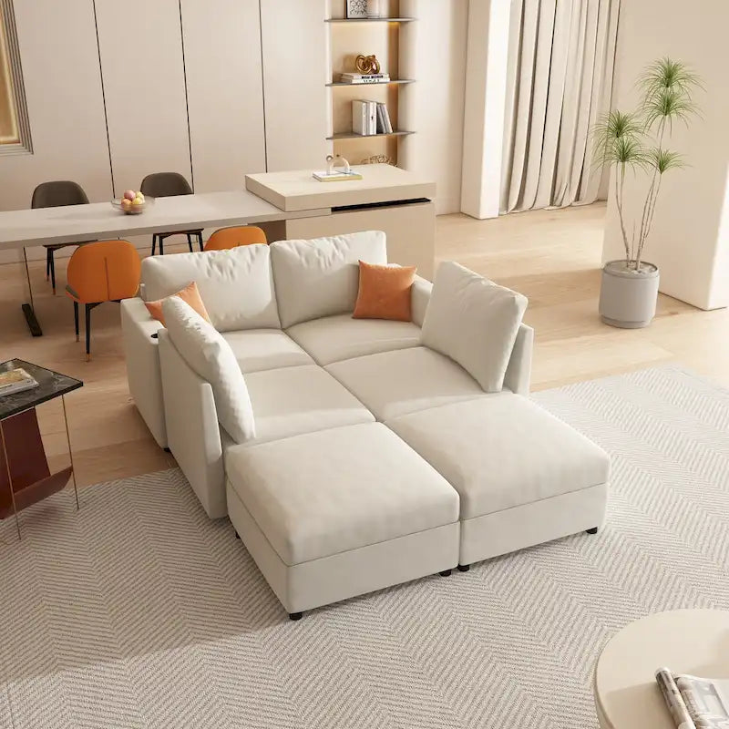 Christopher Knight Home - Canapé-lit modulaire sectionnel en U Stellar avec rangement, 6 places, pouf et tissu chenille