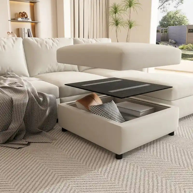 Christopher Knight Home - Canapé-lit modulaire sectionnel en U Stellar avec rangement, 6 places, pouf et tissu chenille