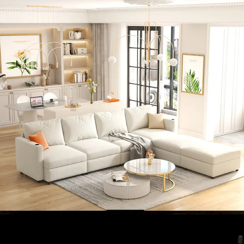 Christopher Knight Home - Canapé-lit modulaire sectionnel en U Stellar avec rangement, 6 places, pouf et tissu chenille