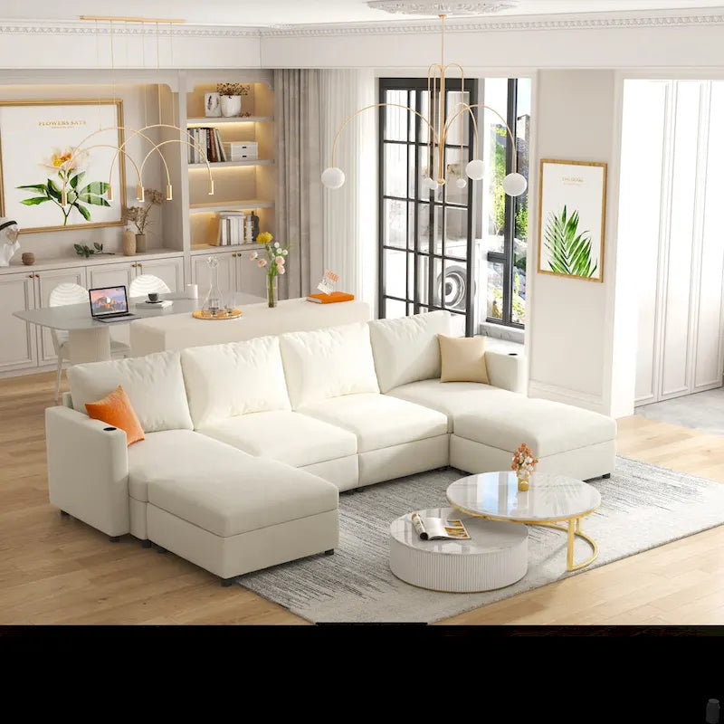 Christopher Knight Home - Canapé-lit modulaire sectionnel en U Stellar avec rangement, 6 places, pouf et tissu chenille