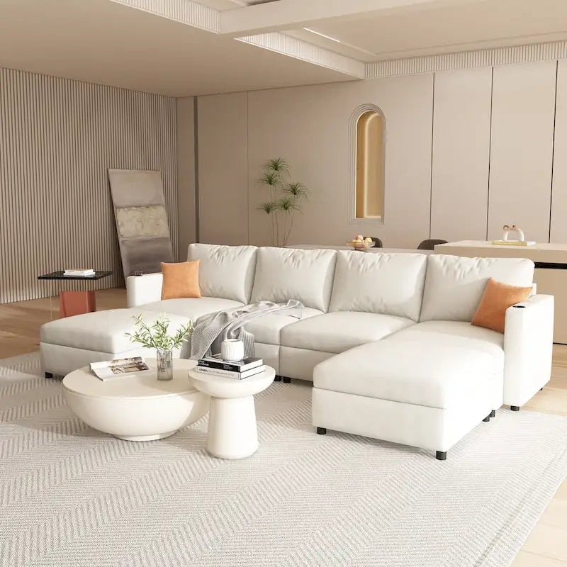 Christopher Knight Home - Canapé-lit modulaire sectionnel en U Stellar avec rangement, 6 places, pouf et tissu chenille