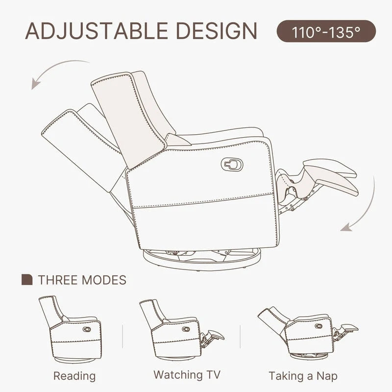 Fauteuil inclinable pivotant et coulissant manuel Lincoln avec coussin lombaire