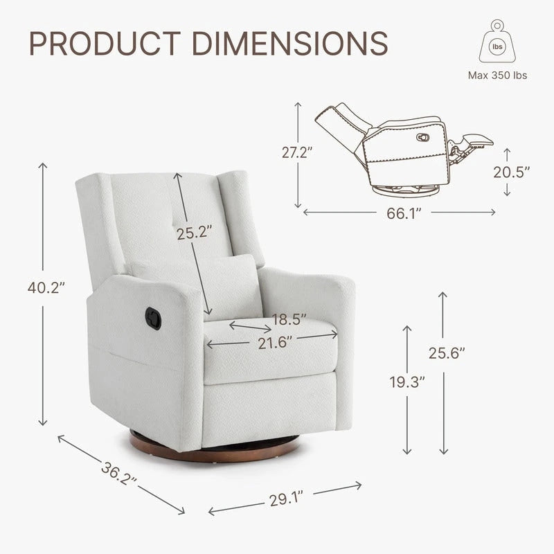 Fauteuil inclinable pivotant et coulissant manuel Lincoln avec coussin lombaire
