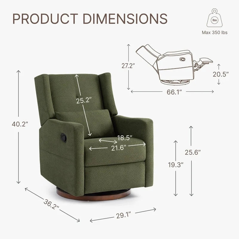 Fauteuil inclinable pivotant et coulissant manuel Lincoln avec coussin lombaire