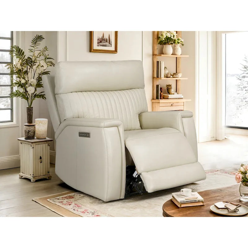 Fauteuil inclinable électrique zéro gravité en cuir véritable avec appui-tête électrique, ports USB et USB-C