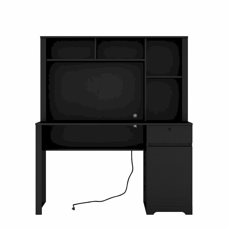 Bureau d'ordinateur moderne avec ports de charge et rangement verrouillable pour bureau à domicile ou espaces de travail compacts