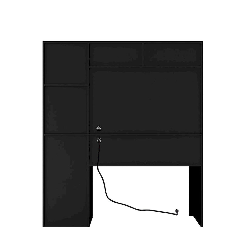 Bureau d'ordinateur moderne avec ports de charge et rangement verrouillable pour bureau à domicile ou espaces de travail compacts