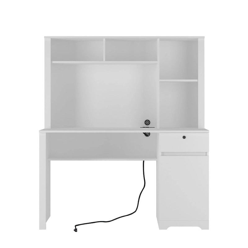 Bureau d'ordinateur moderne avec ports de charge et rangement verrouillable pour bureau à domicile ou espaces de travail compacts